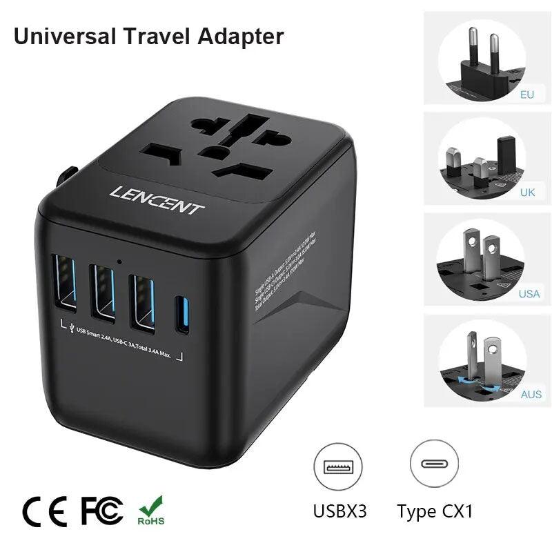 All in One - Universal Travel Adapter with 3 USB Ports - EU/UK/USA/AUS Plug - Life in Simple Steps