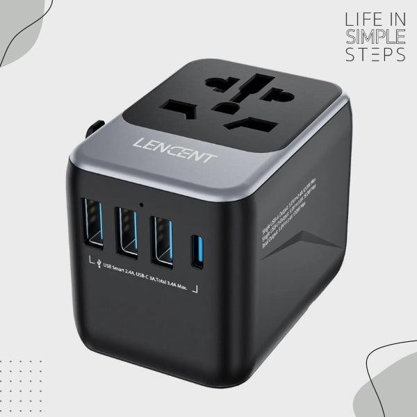 All in One - Universal Travel Adapter with 3 USB Ports - EU/UK/USA/AUS Plug