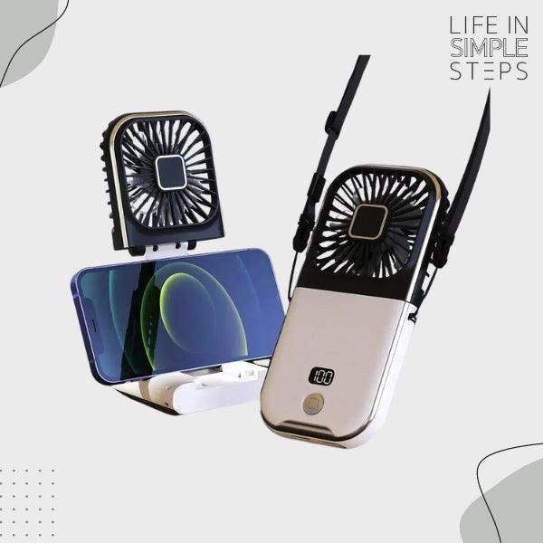 Foldable Handheld Neck Fan - 3000mAh Battery with Phone Holder