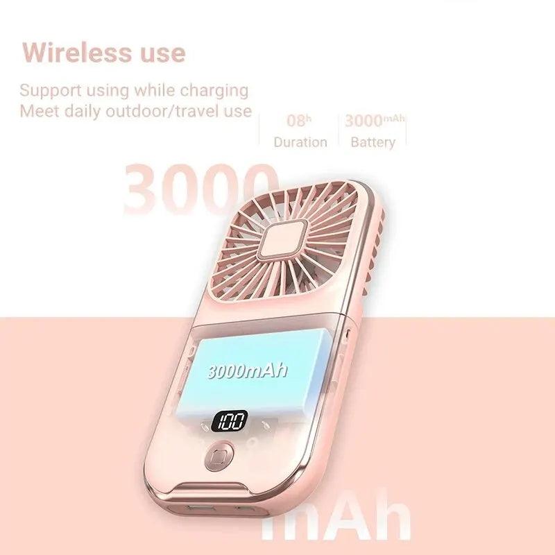 Foldable Handheld Neck Fan - 3000mAh Battery with Phone Holder