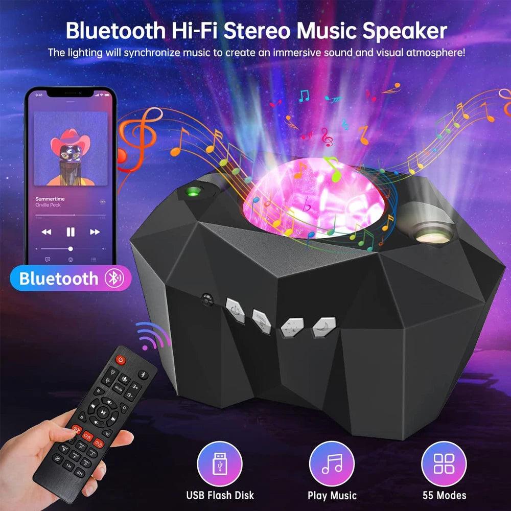 Aurora Galaxy Moon & Star Light Projector with Bluetooth