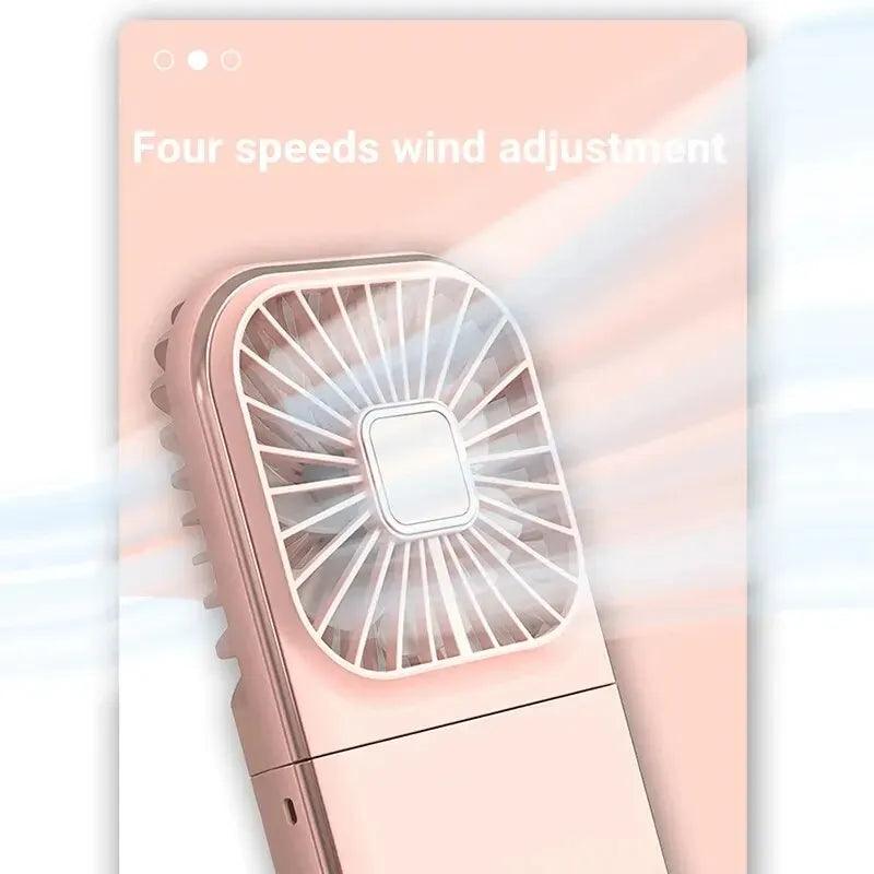 Foldable Handheld Neck Fan - 3000mAh Battery with Phone Holder