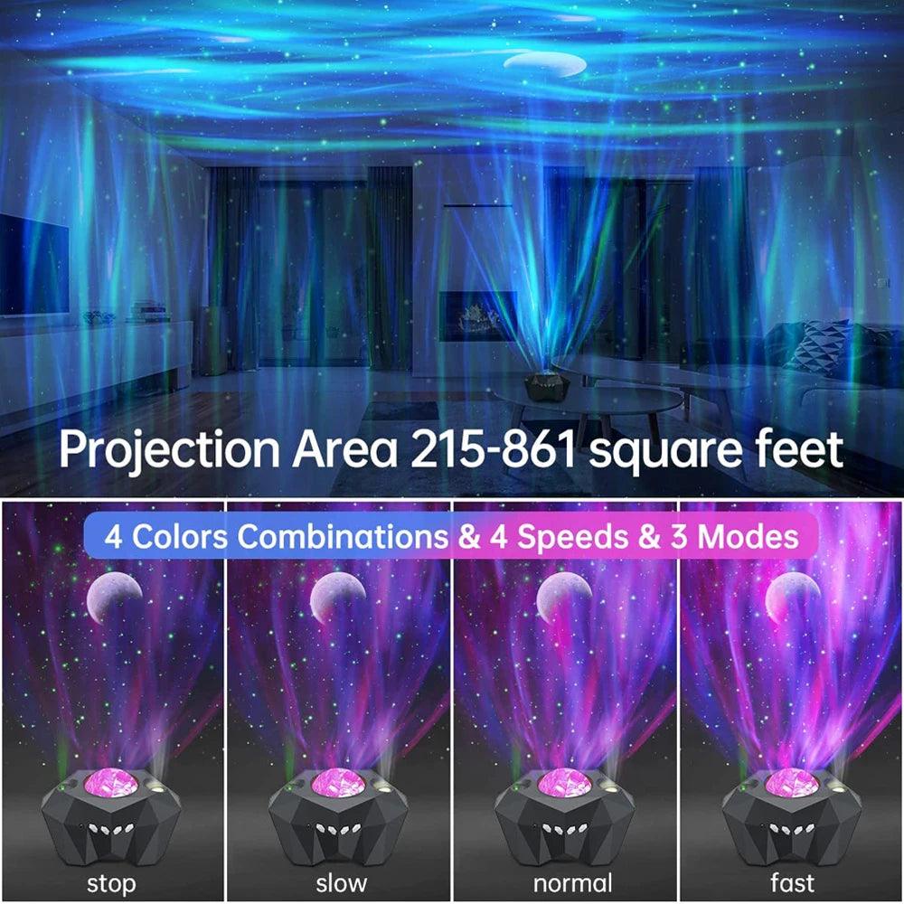 Aurora Galaxy Moon & Star Light Projector with Bluetooth